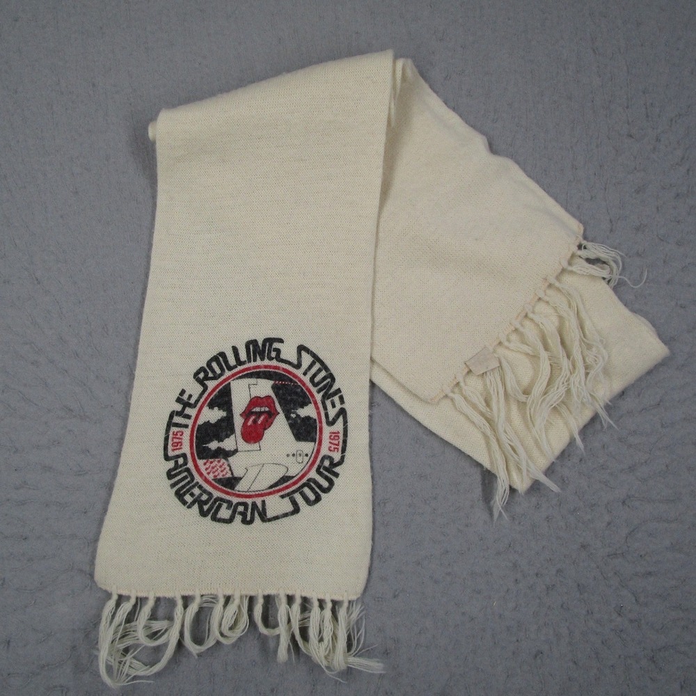 The Rolling Stones 1975 American Tour Knit Scarf Cream Fringe Vintage Style